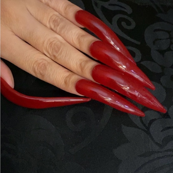 Neon pink or red valentines or Christmas xxxl curvy acrylic luxury presson nails - Picture 6 of 8